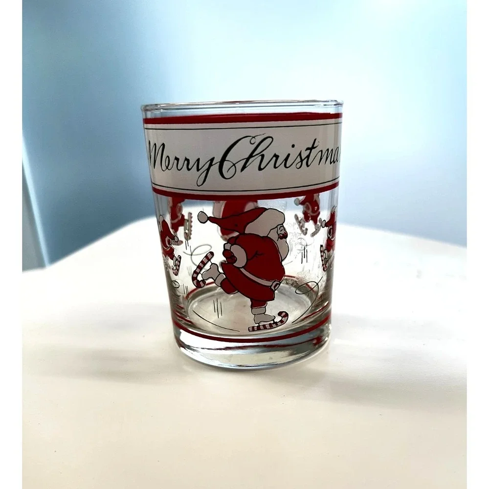 Georges Briard Santa Merry Christmas MCM‎ Double Old Fashioned Vintage Glass